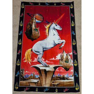 Vintage ATC NY‎ Unicorn Fantasy Tapestry Psychedelic Space Castle 80s Wall Art